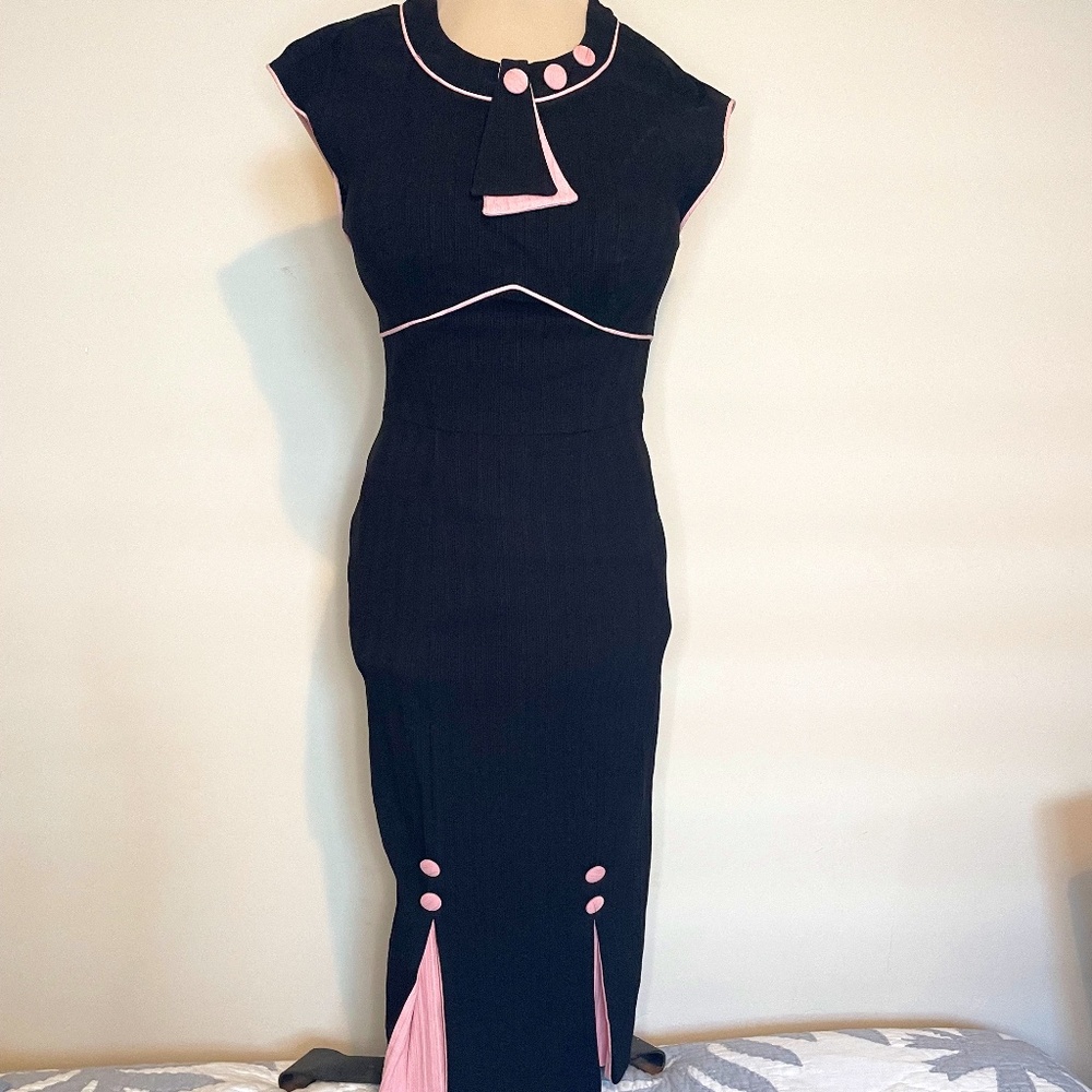 Stop Staring! Retro 30's Bombshell Dress Black With Pink Trim